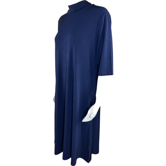 Susan Graver Liquid Knit Mock-Neck Elbow-Sleeve Dress Navy Large - Picture 7 of 16